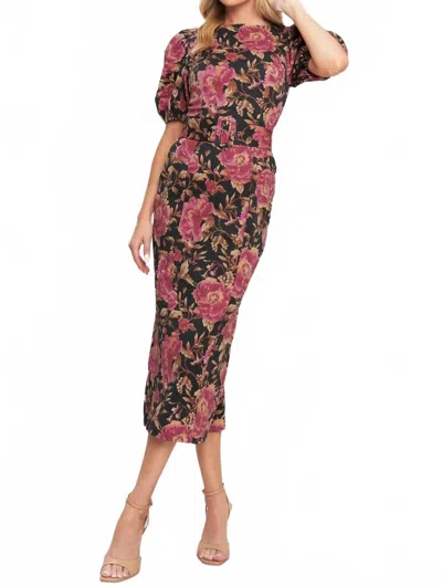 Flying Tomato Printed Woven Midi Dress In Black In Multi