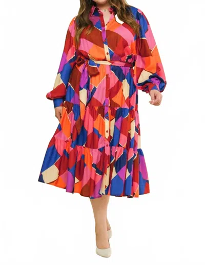 Flying Tomato Printed Woven Midi Dress In Fuchsia Blue In Multi