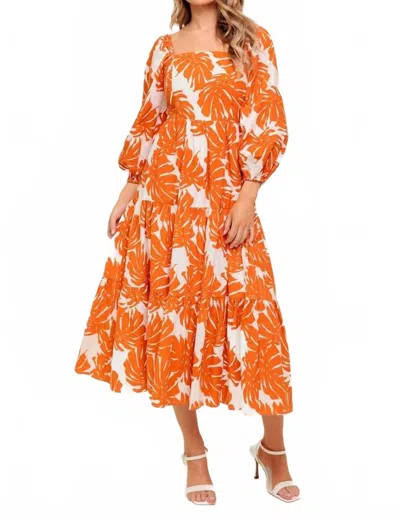 Flying Tomato Printed Woven Midi Dress In Ivory Rust In Orange
