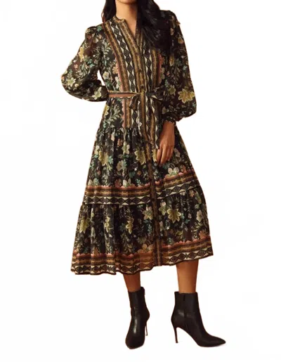 Flying Tomato Printed Woven Midi Dress In Multi In Black