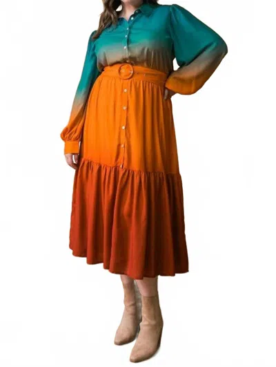 Flying Tomato Printed Woven Midi Dress In Teal Brown In Multi