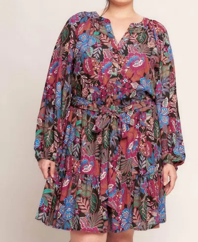 Flying Tomato Printed Woven Mini Dress - Plus In Black In Multi