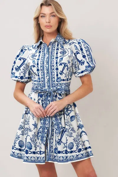 Flying Tomato Printed Woven Mini Dress In Blue