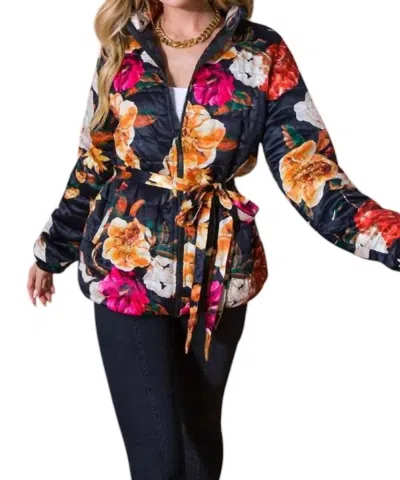 Flying Tomato Puff Flowered Jacket In Black/multi