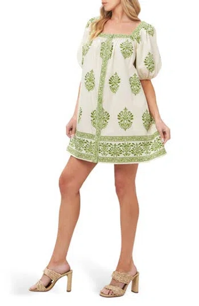 Flying Tomato Puff Sleeve Button Front Cotton Minidress In Multi