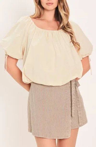 Flying Tomato Puff Sleeve Cotton Top In Stone