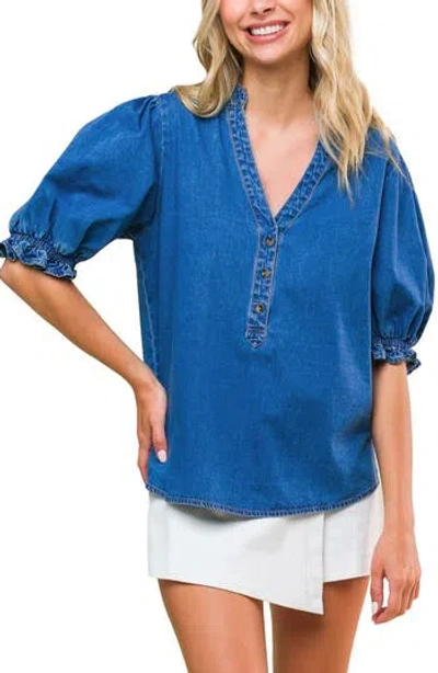 Flying Tomato Puff Sleeve Denim Top In Blue