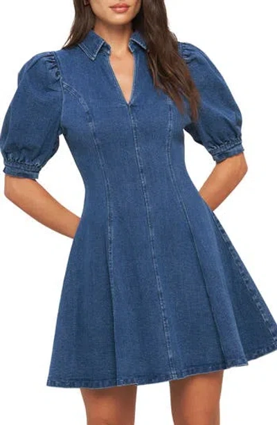 Flying Tomato Puff Sleeve Fit & Flare Denim Minidress In Blue