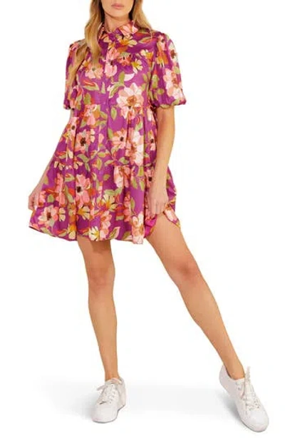 Flying Tomato Puff Sleeve Mini Shirtdress In Purple