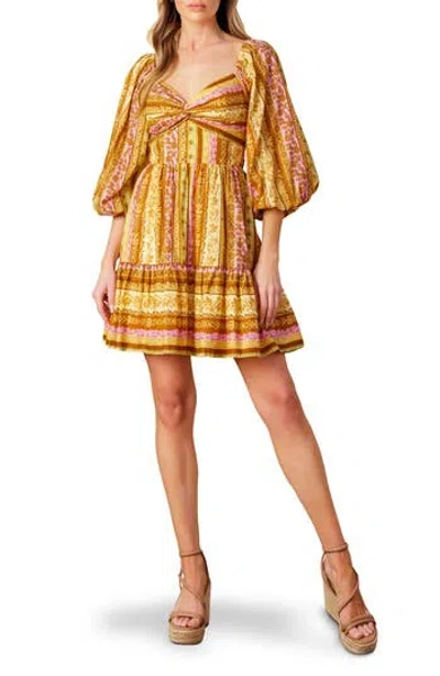 Flying Tomato Puff Sleeve Print Minidress In Yellow