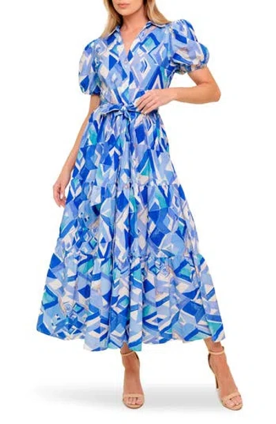 Flying Tomato Puff Sleeve Print Shirtdress In Blue