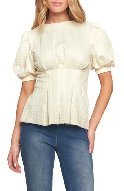 Flying Tomato Puff Sleeve Textured Peplum Top In White
