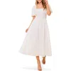 Flying Tomato Puff Sleeve Tie Back Fit & Flare Midi Dress