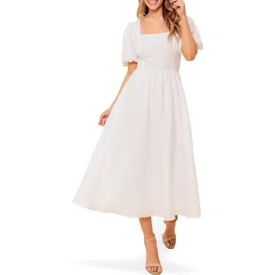 Flying Tomato Puff Sleeve Tie Back Fit & Flare Midi Dress