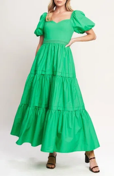 Flying Tomato Puff Sleeve Tiered Maxi Dress In Brown