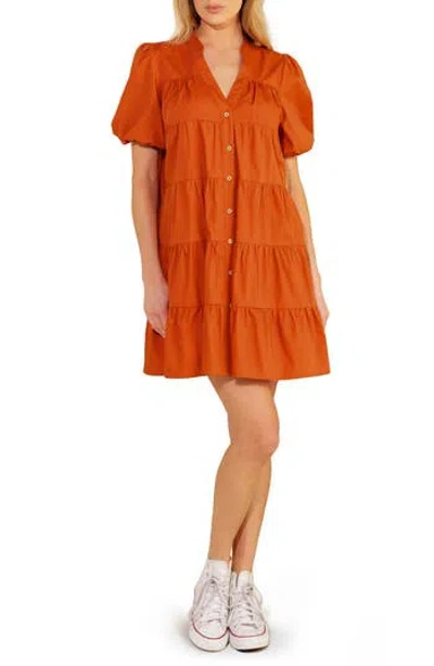 Flying Tomato Puff Sleeve Tiered Minidress