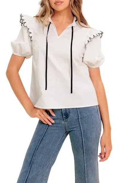 Flying Tomato Puff Sleeve Woven Top In White
