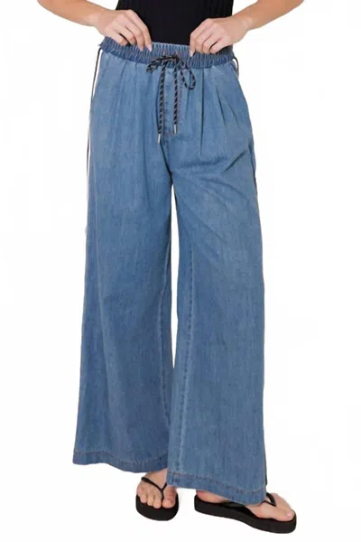 Flying Tomato Pull On Side Stripe Denim Pants In Blue