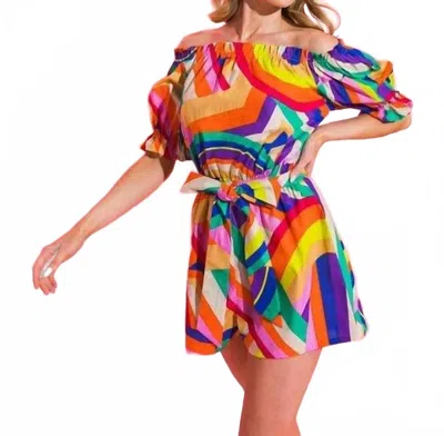 Flying Tomato Rainbow Off Shoulder Romper In Multi