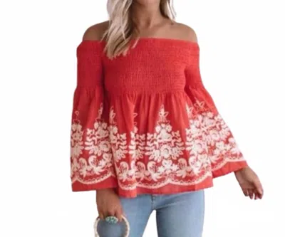Flying Tomato Read My Mind Off Shoulder Top In Brown In Red