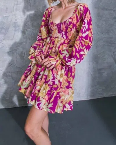 Flying Tomato Rhea Sweetheart Neckline Smocked Mini Dress In Magenta In Pink
