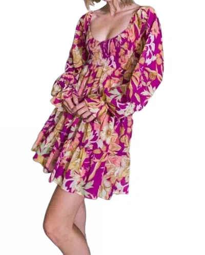 Flying Tomato Rhea Sweetheart Neckline Smocked Mini Dress In Magenta In Pink