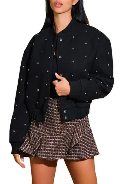 Flying Tomato Rhinestone Bomber Jacket In Black