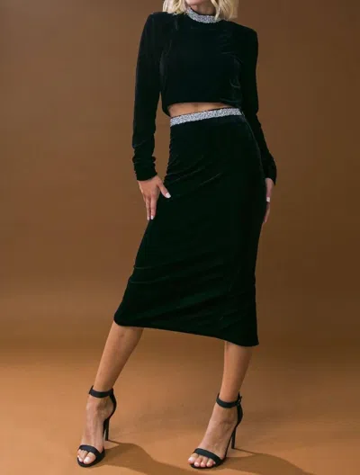 Flying Tomato Rhinestone Embellished Velvet Skirt In Black