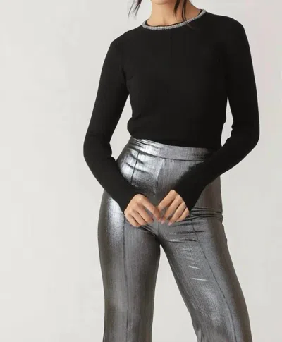 Flying Tomato Rhinestone Neckline Knit Top In Black