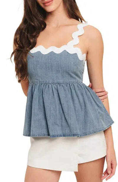 Flying Tomato Rickrack Cotton Peplum Top In Blue