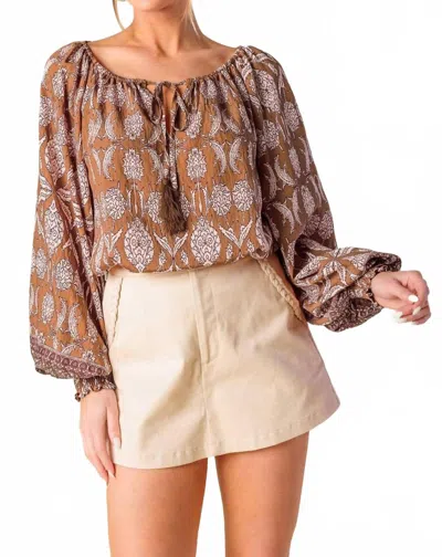 Flying Tomato Rosa Abstract Print Drawstring Top In Rust Flowy In Brown