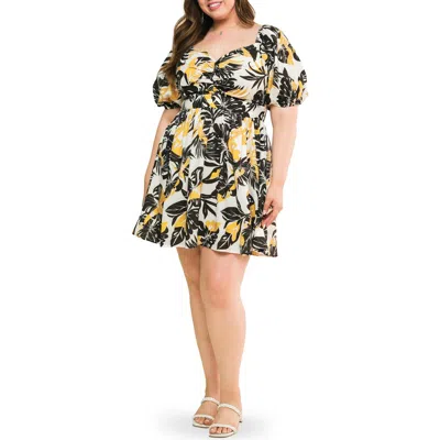 Flying Tomato Ruched Puff Sleeve Minidress In Black