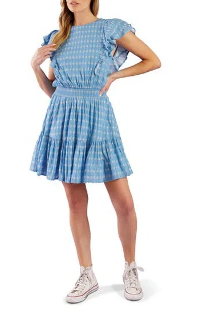 Flying Tomato Ruffle Cap Sleeve Textured Minidress In Powder Blue