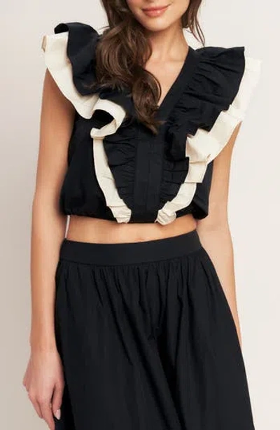 Flying Tomato Ruffle Crop Top In Black