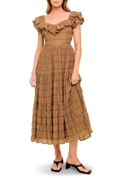 Flying Tomato Ruffle Shoulder Midi Dress In Multi