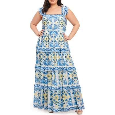 Flying Tomato Ruffle Strap Tiered Maxi Dress In Blue