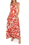 Flying Tomato Ruffle Strap Tiered Maxi Dress In Off White/red