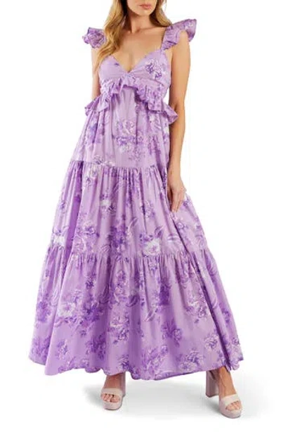 Flying Tomato Ruffle Trim Maxi Dress In Lavender