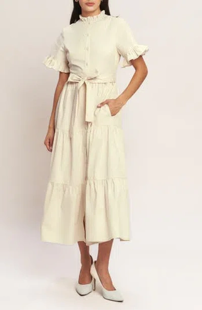 Flying Tomato Ruffle Trim Midi Dress In White
