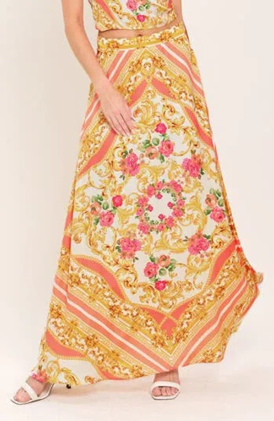 Flying Tomato Satin Print Maxi Skirt In Brown