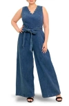 Flying Tomato Scallop Neck Denim Jumpsuit In Multi