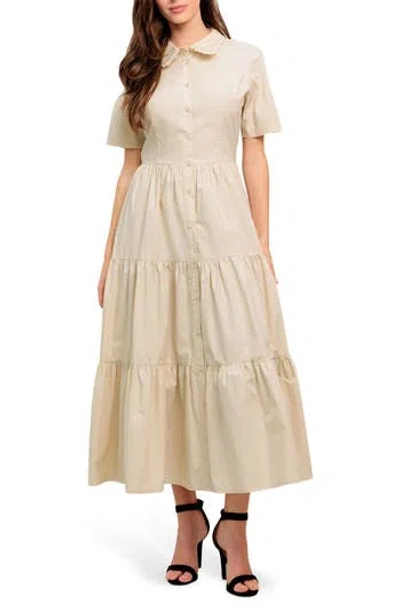 Flying Tomato Scalloped Collar Maxi Dress In Gold