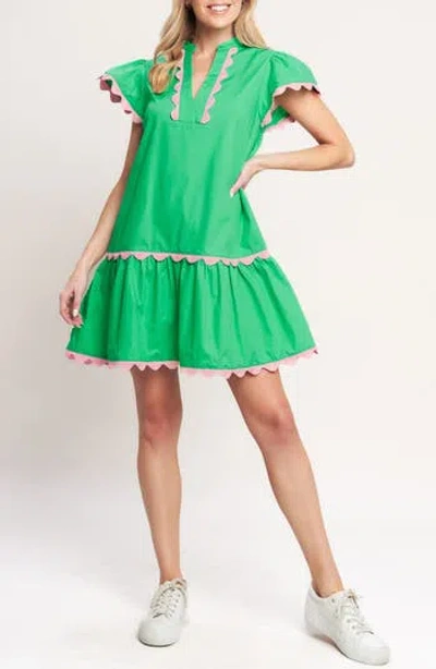 Flying Tomato Scalloped Drop Waist Minidress In Green