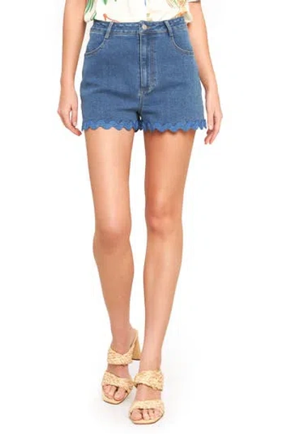 Flying Tomato Scalloped Hem Denim Shorts In Blue