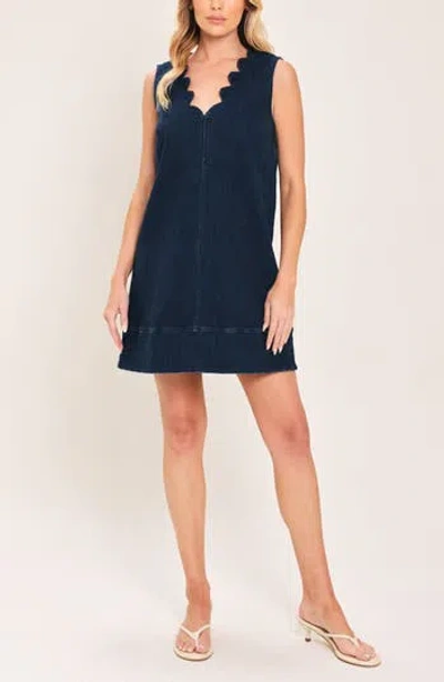 Flying Tomato Scalloped Sleeveless Denim Minidress In Dark Indigo