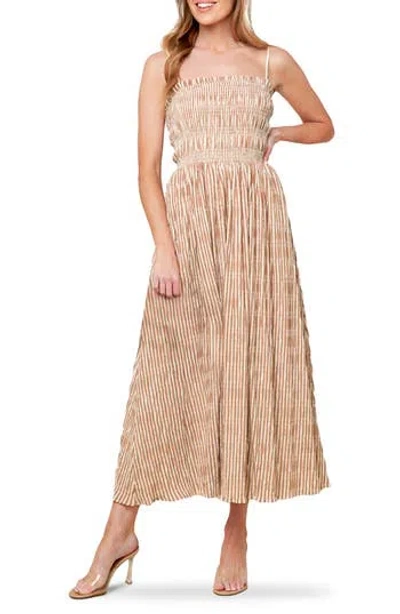 Flying Tomato Seersucker Stripe Midi Dress In Brown/ivory