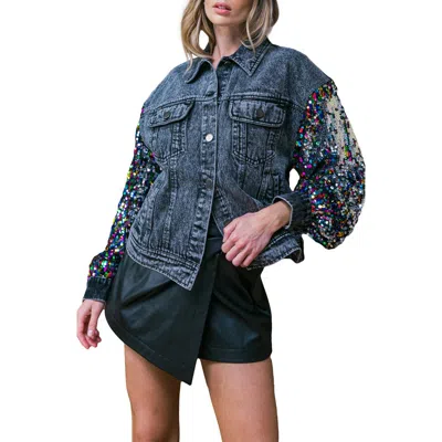 Flying Tomato Sequin Sleeve Denim Jacket In Blue