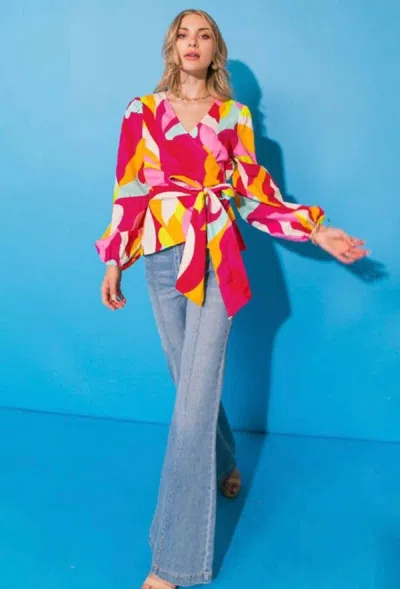 Flying Tomato Shiny Penny Wrap Top In Multi In Brown