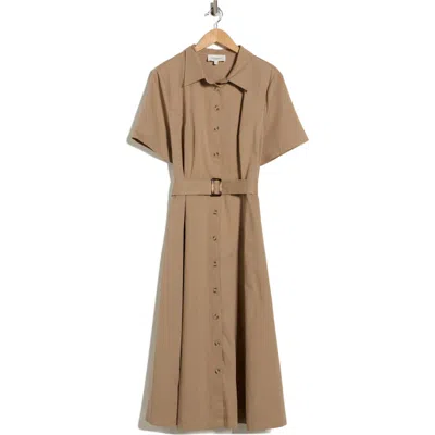 Flying Tomato Short Sleeve Cotton Maxi Shirtdress In Brown