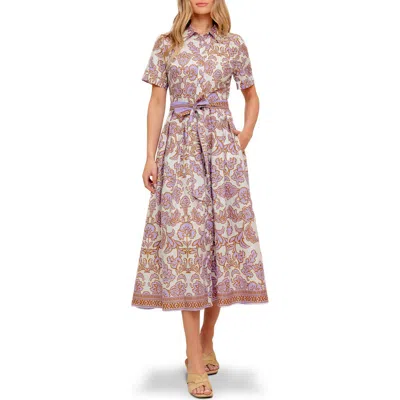 Flying Tomato Short Sleeve Cotton Poplin Maxi Shirtdress In Multi